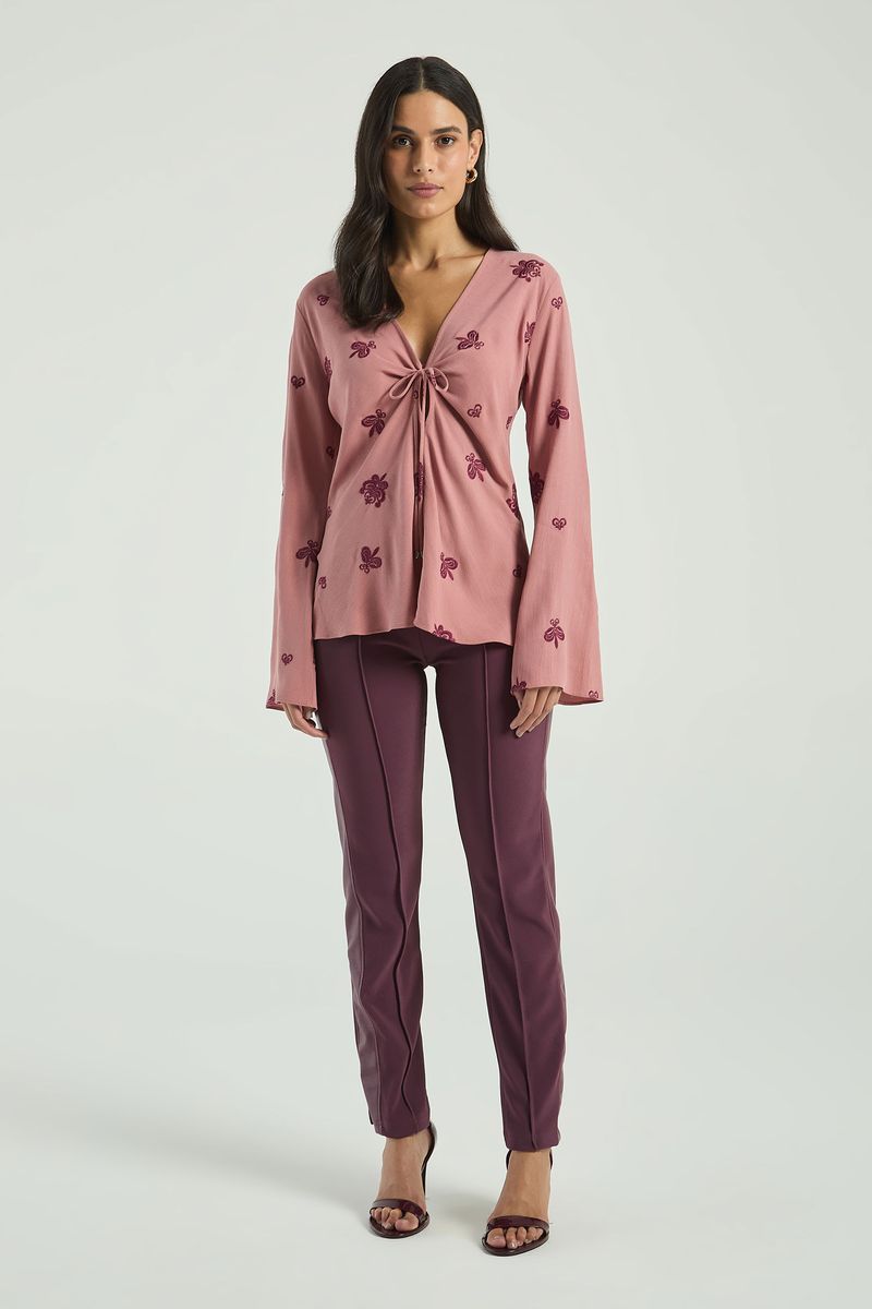 BLUSA CETIM BORDADO-ROSE