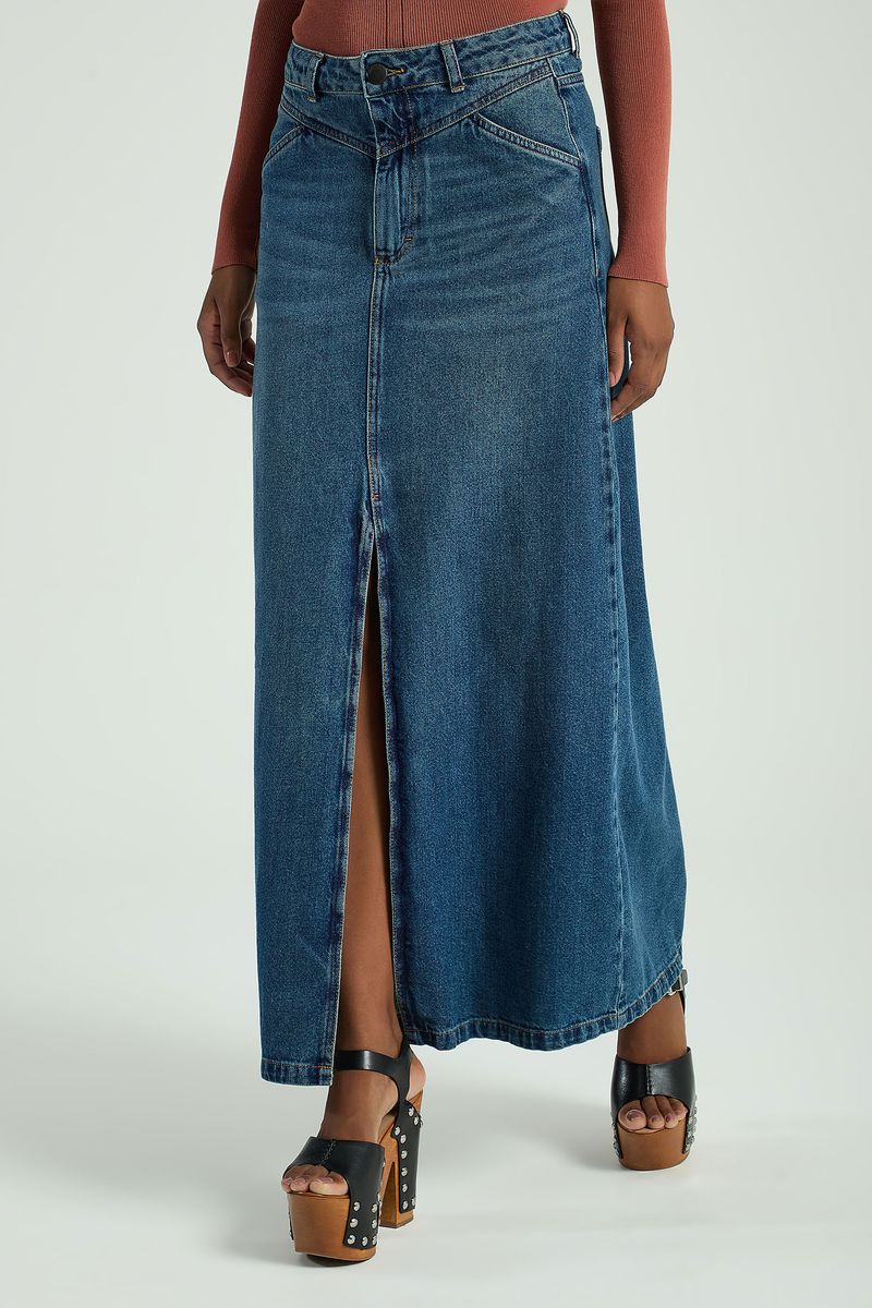 SAIA JEANS LONGA COM RECORTES NA FRENTE-JEANS
