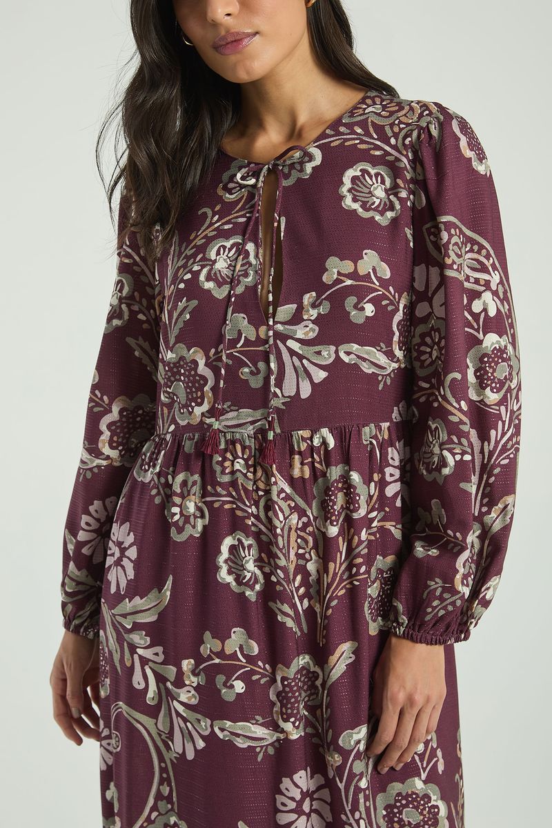 VESTIDO LONGO ESTAMPADO COM DECOTE V-EST CASHMERE PINCELADO