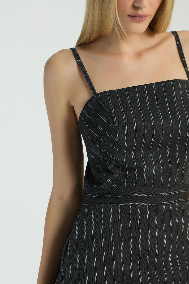 VESTIDO MIDI LISTRADO-CINZA ESCURO