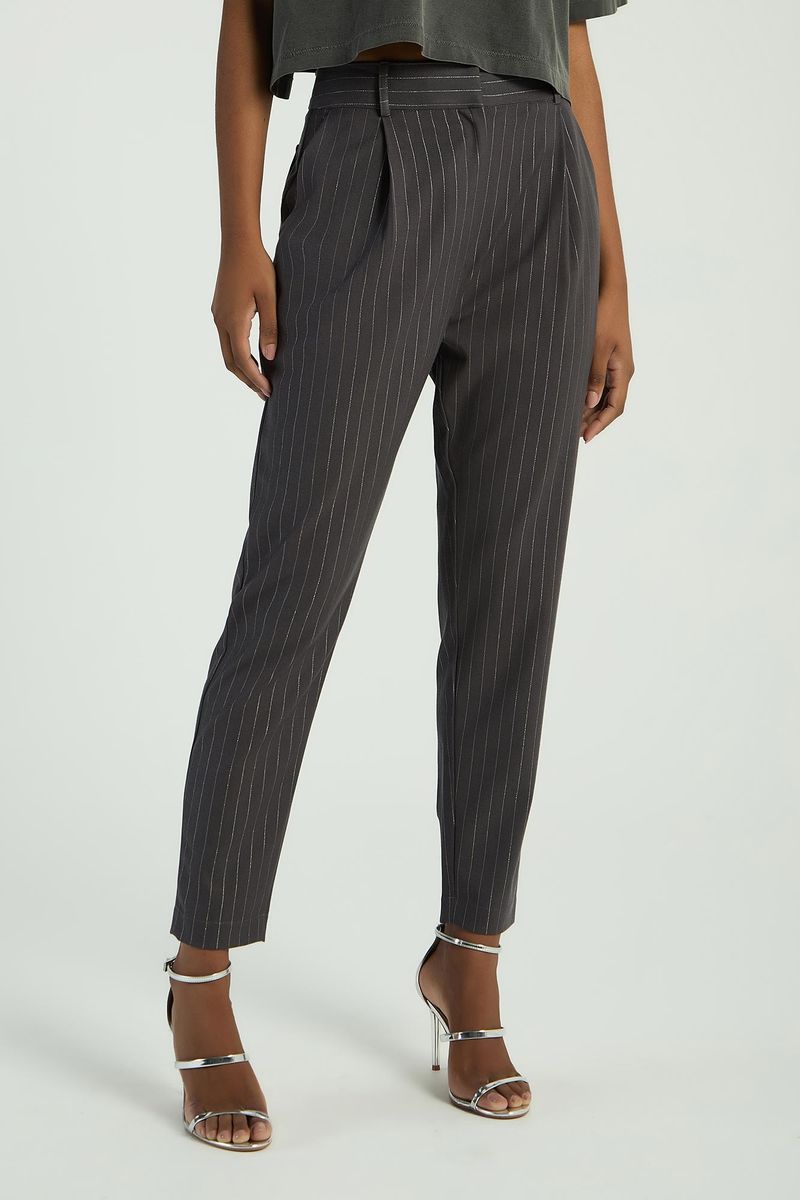 CALÇA RISCA DE GIZ COM LUREX - CINZA ESCURO