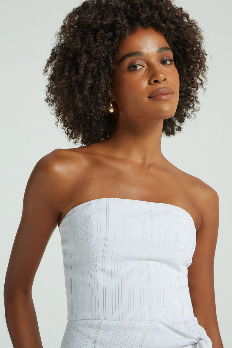 VESTIDO TQC LINHO RISCAS LUREX - BRANCO