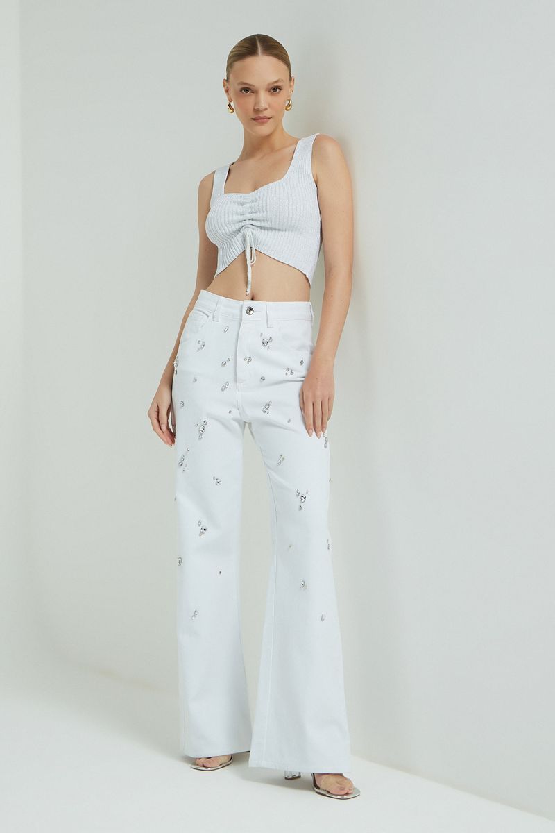 TOP AMARRACAO BOJO TRICOT LUREX BRANCO