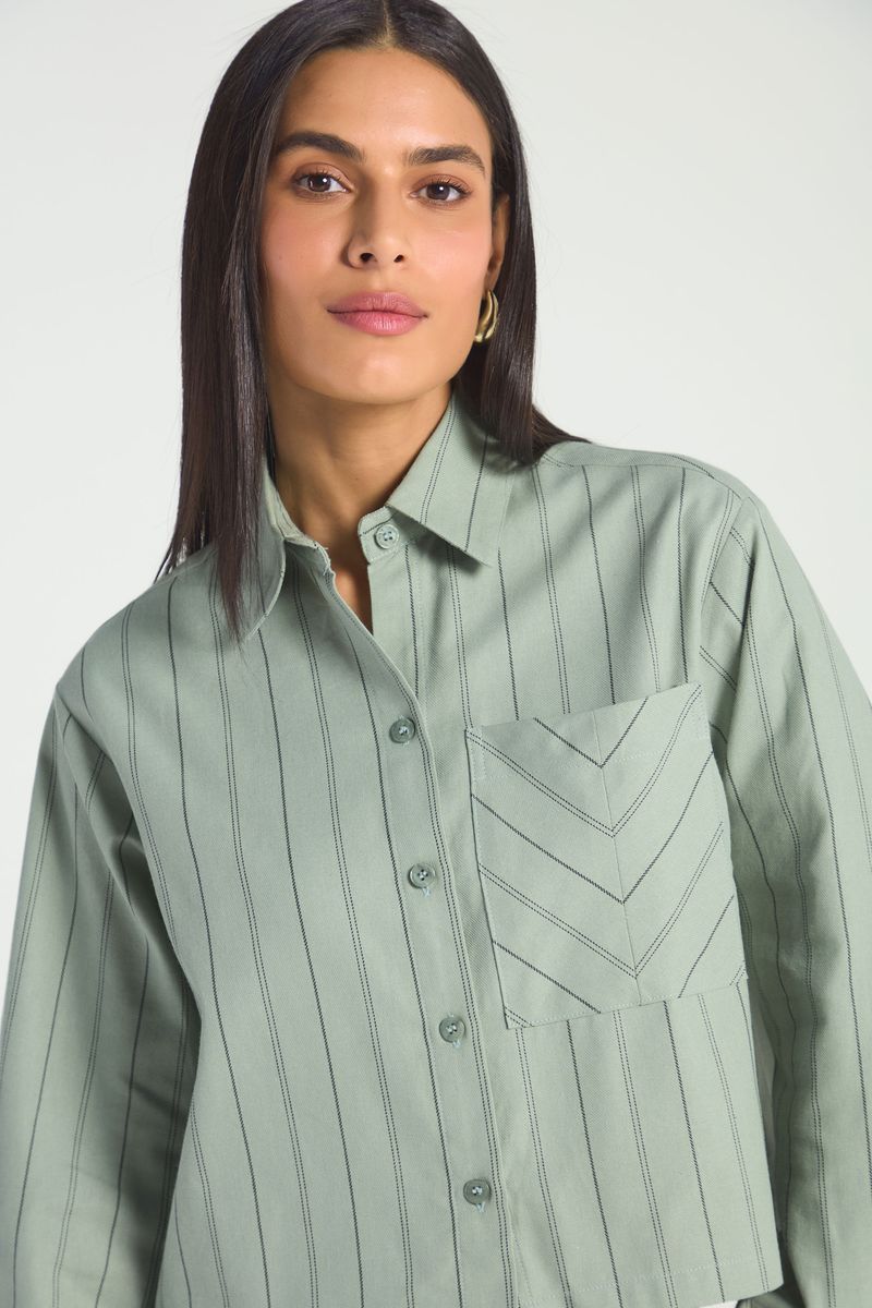 CAMISA AMPLA CURTA - OLIVA / PRETO