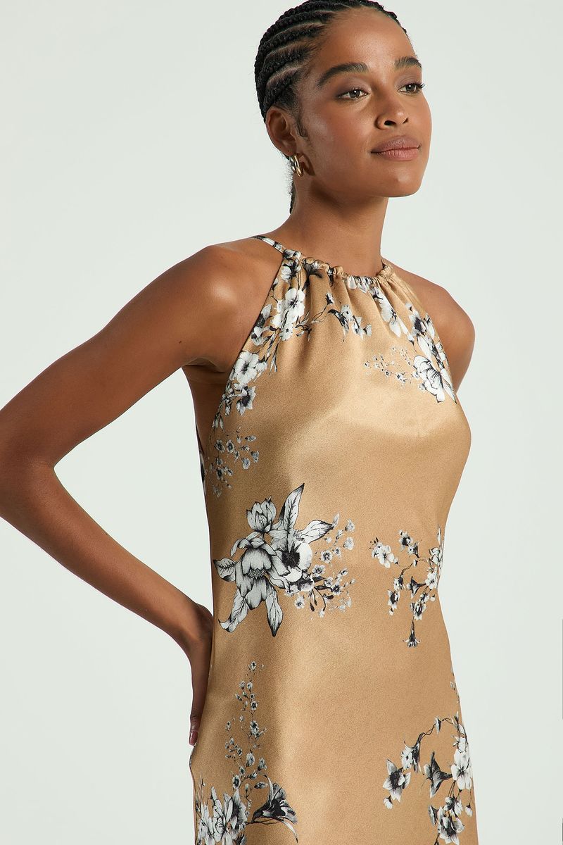 VESTIDO MIDI ESTAMPADO EM CETIM-GRAY
