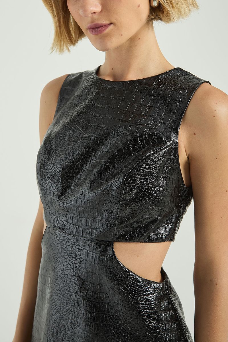 VESTIDO COURO CROCO-PRETO