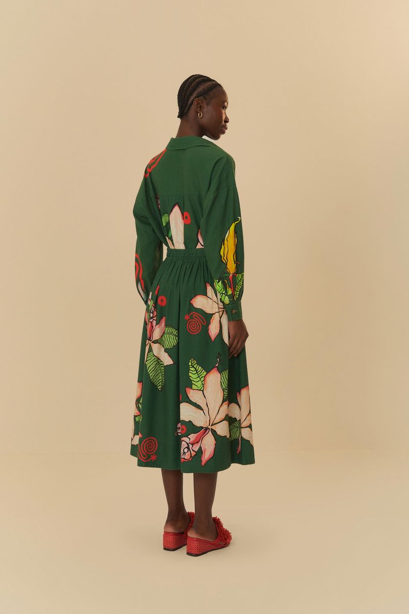 Saia Midi Linho Estampada Pólen