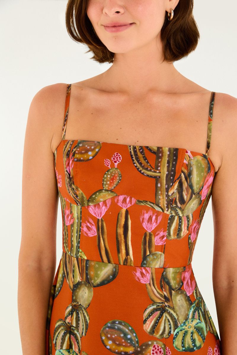 Vestido Reto Estampado Cactus