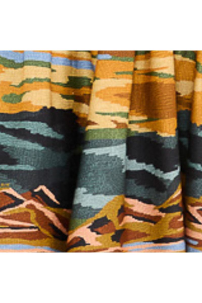 Vestido Franzido Estampado Montanhas Coloridas