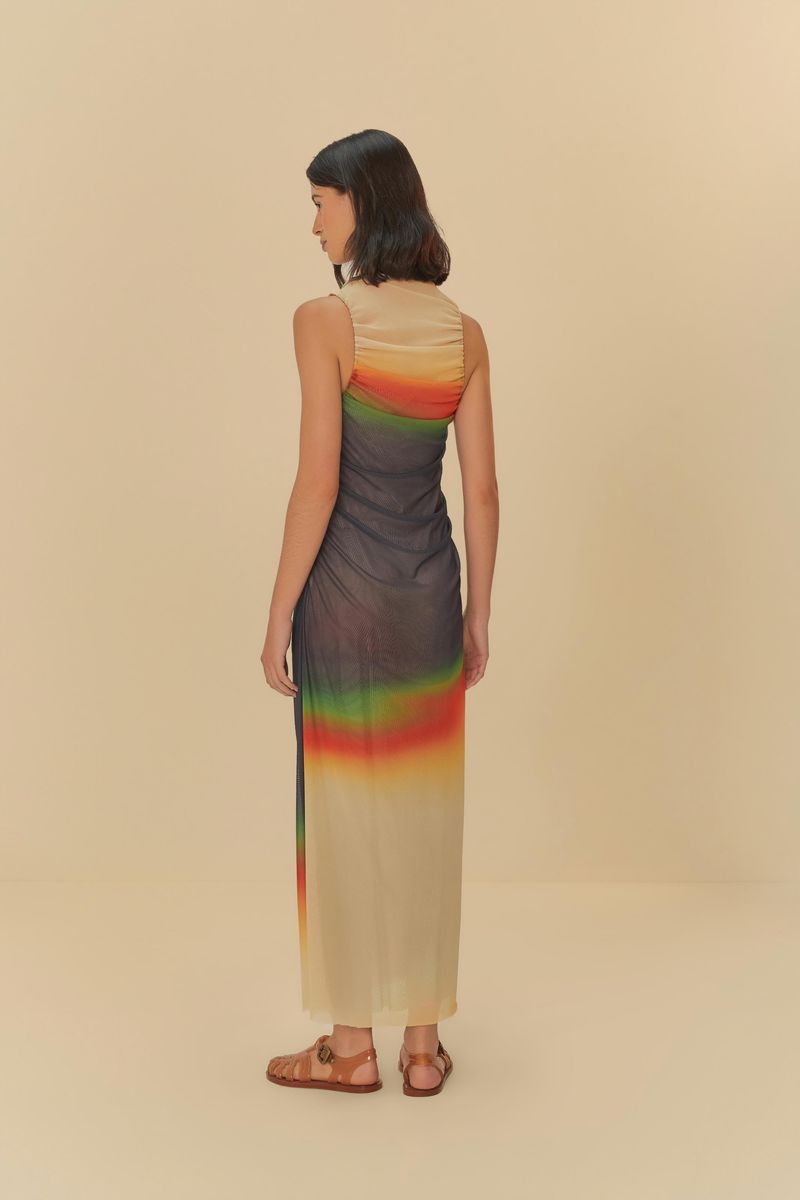 Vestido Tule Cropped Degradê Estampado Latina