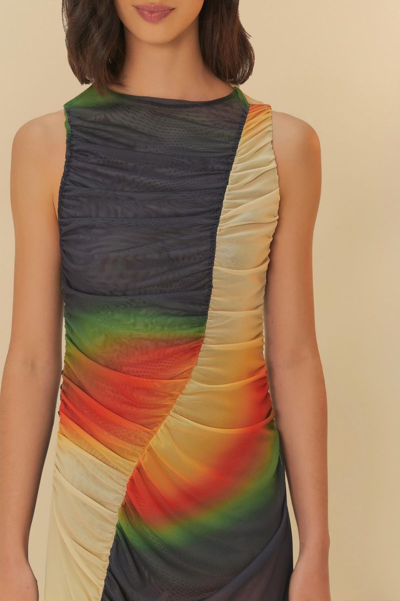 Vestido Tule Cropped Degradê Estampado Latina