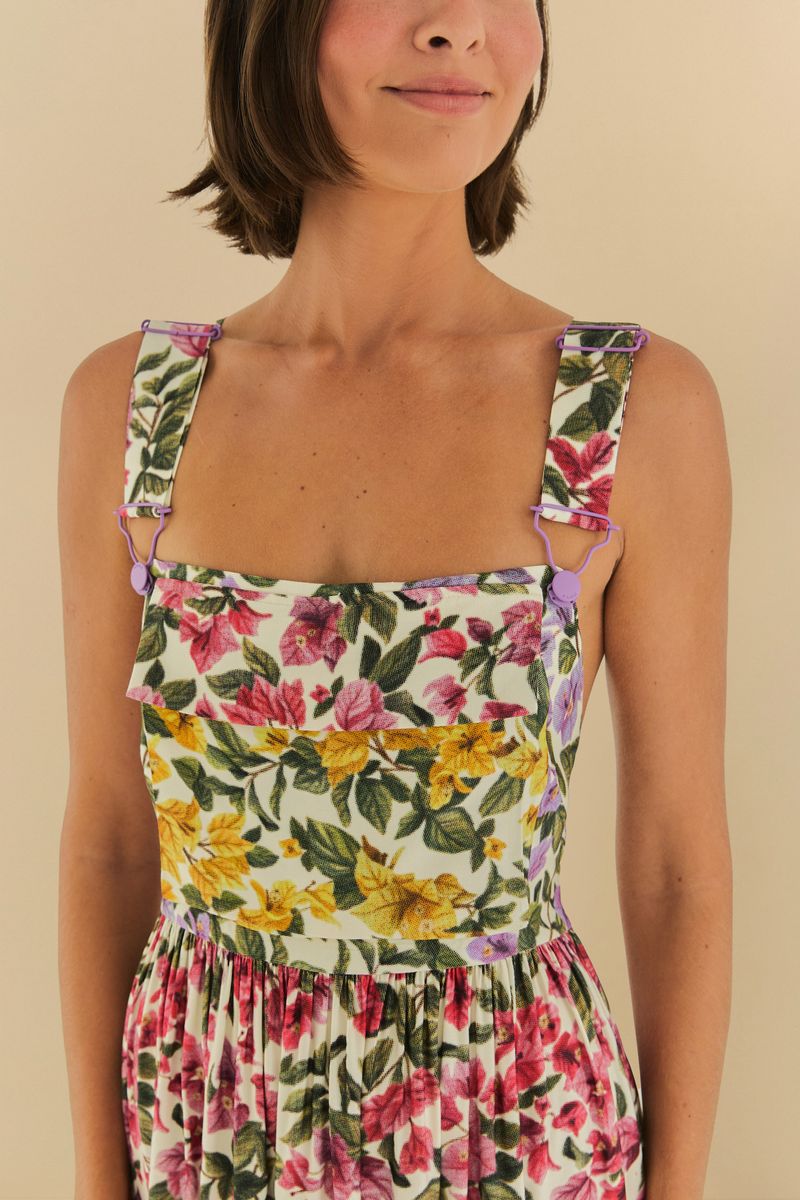 Vestido Jardineira Patch Bouganvillea