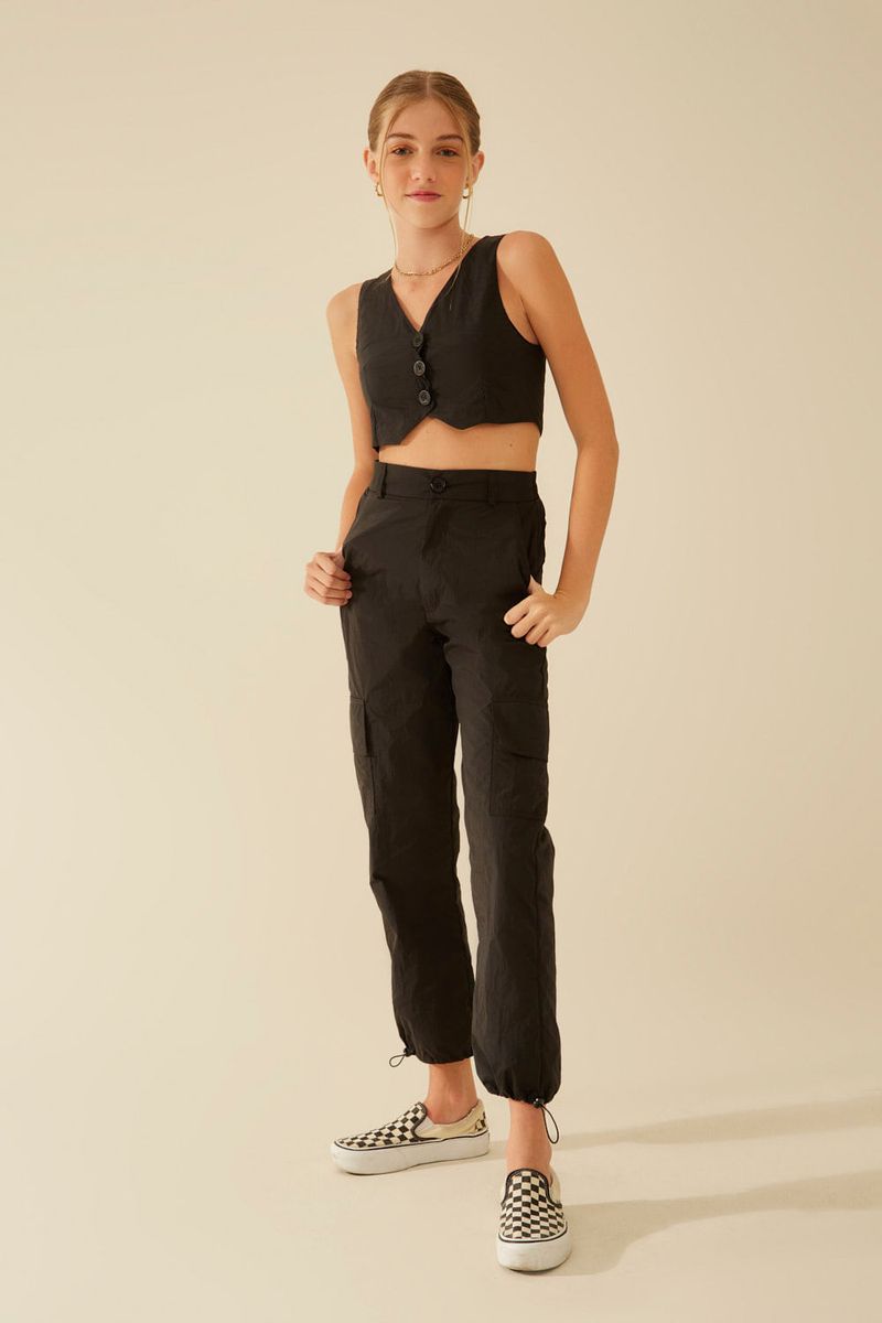 Calça Cargo Techno Suede - Preto