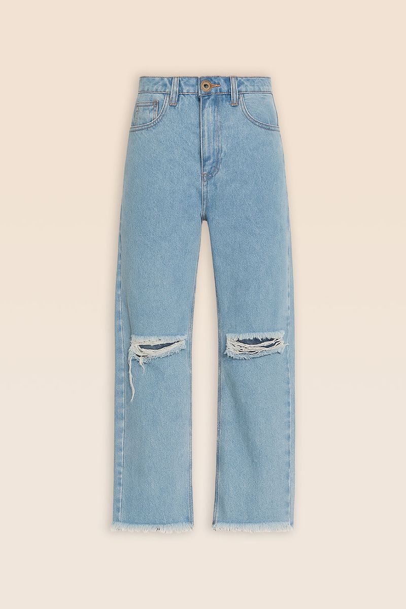 Calça Jeans Reta Cós Deslocado - Jeans