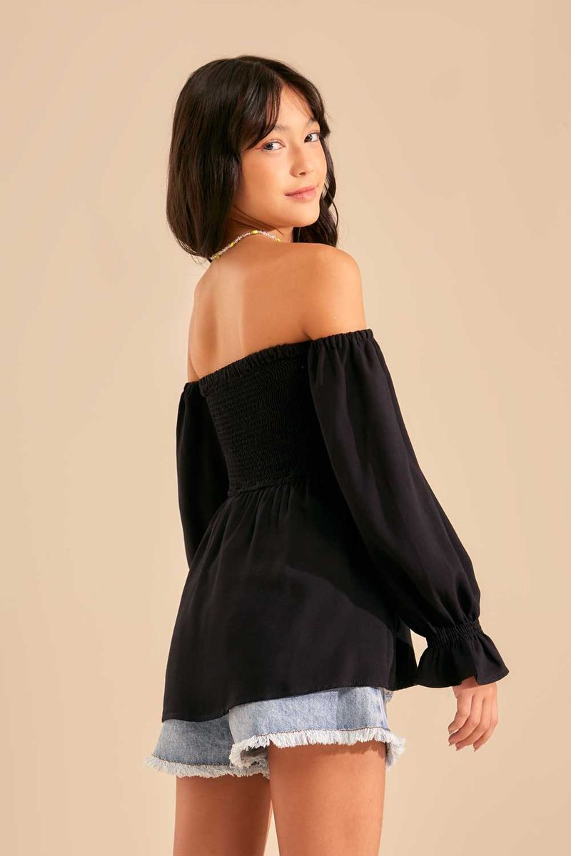 Blusa Manga Bufante Viscose - Preto
