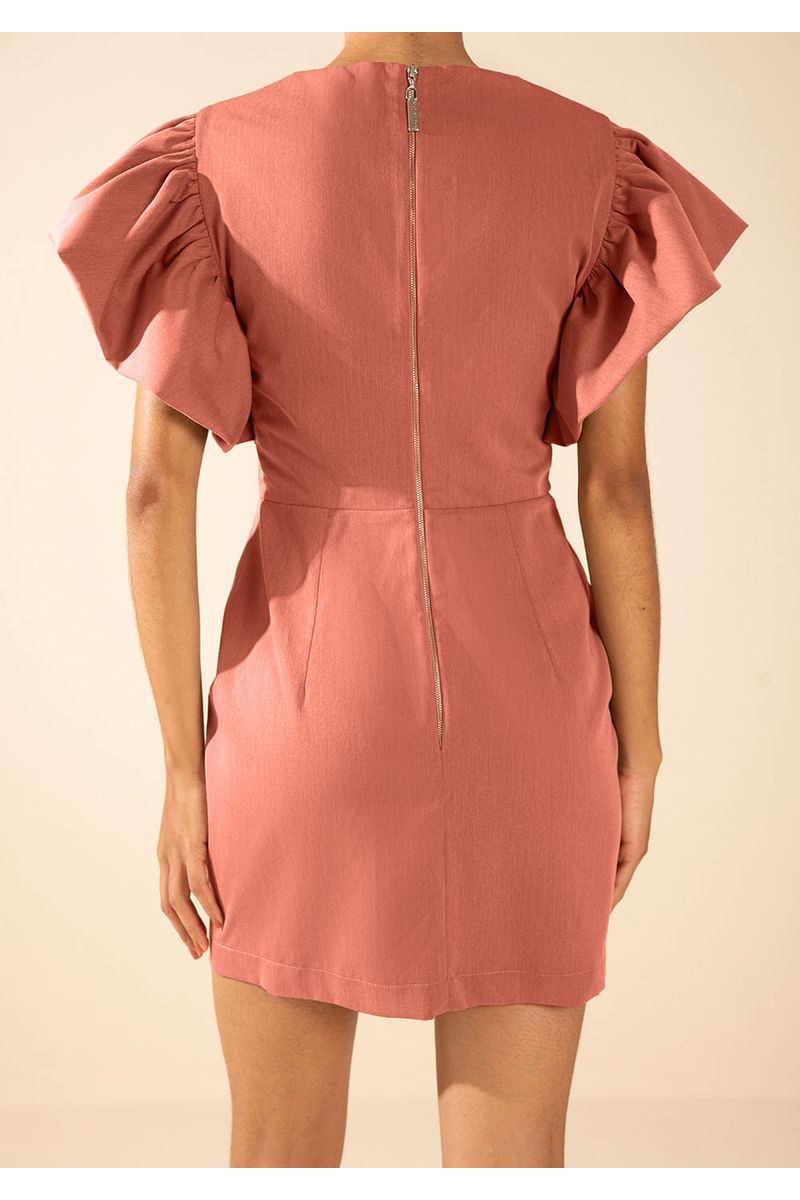 Vestido Morena Rosa Ajustado Decote Careca Sem Manga Curto Vermelho