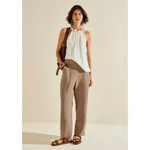 Calça Morena Rosa Cenoura Alta Bege