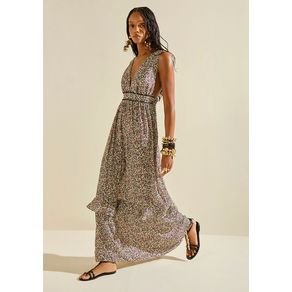 Vestido Morena Rosa Solto Decote V Com Alça Midi Verde