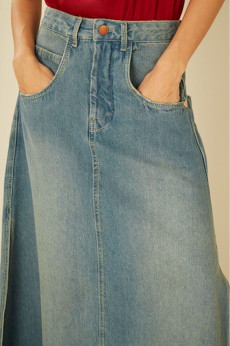 Saia Jeans Fendas Laterais - Jeans