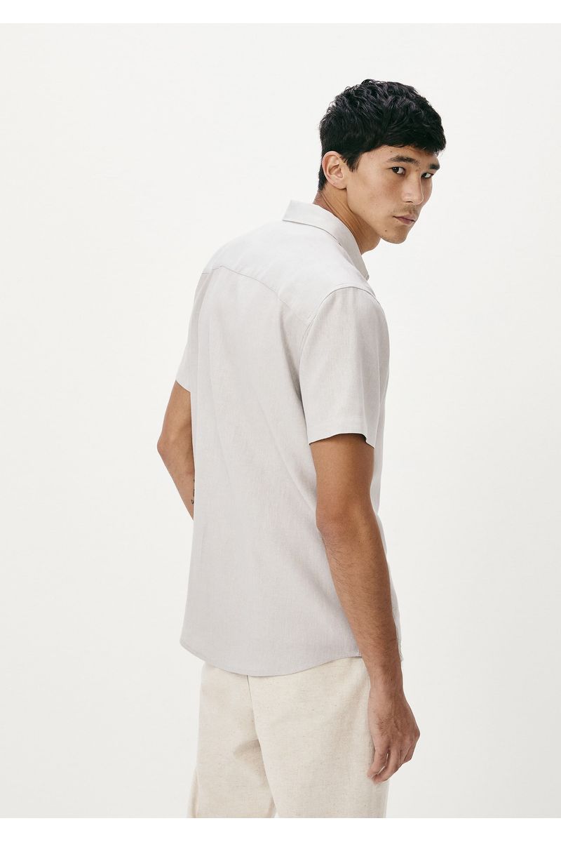 Camisa Básica Masculina Manga Curta Slim Em Linho