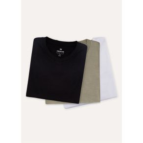 Kit Com 3 Camisetas Masculinas Básicas Slim Gola V