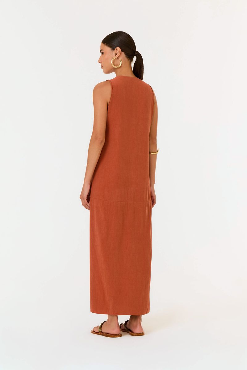 Vestido Midi Fenda Decote Tachas