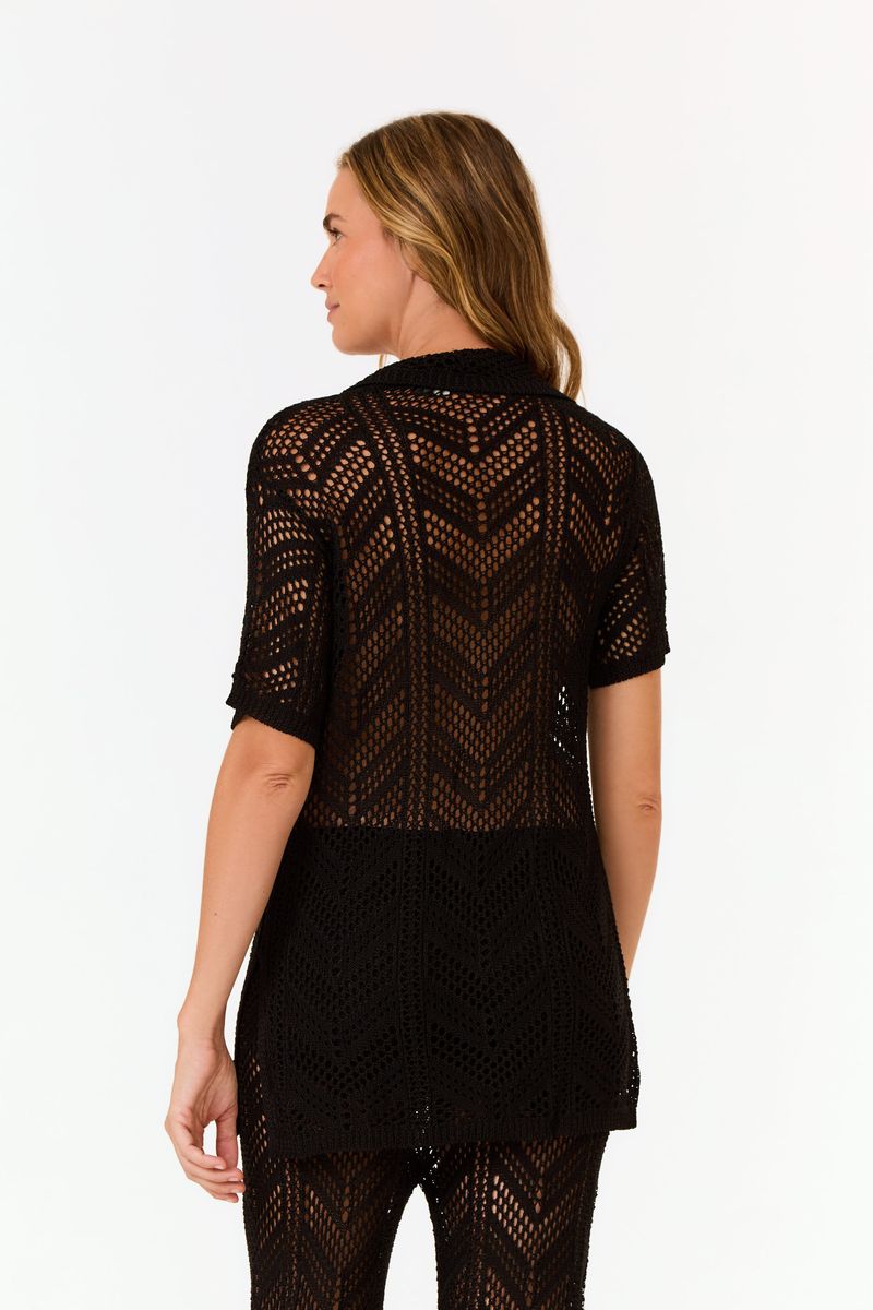Camisa Tricot Ponto Crochet