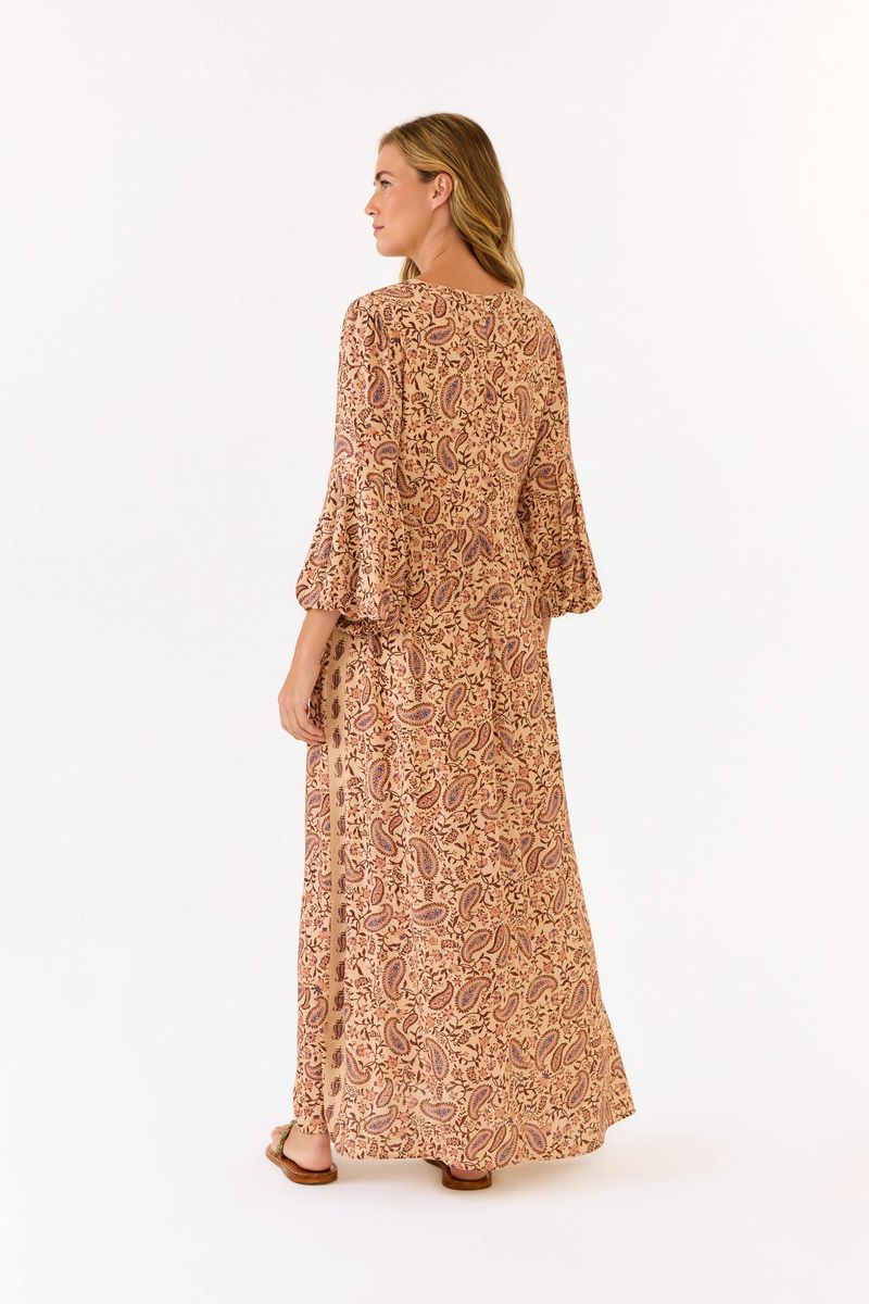 Vestido Midi Manga Estampa Hippie