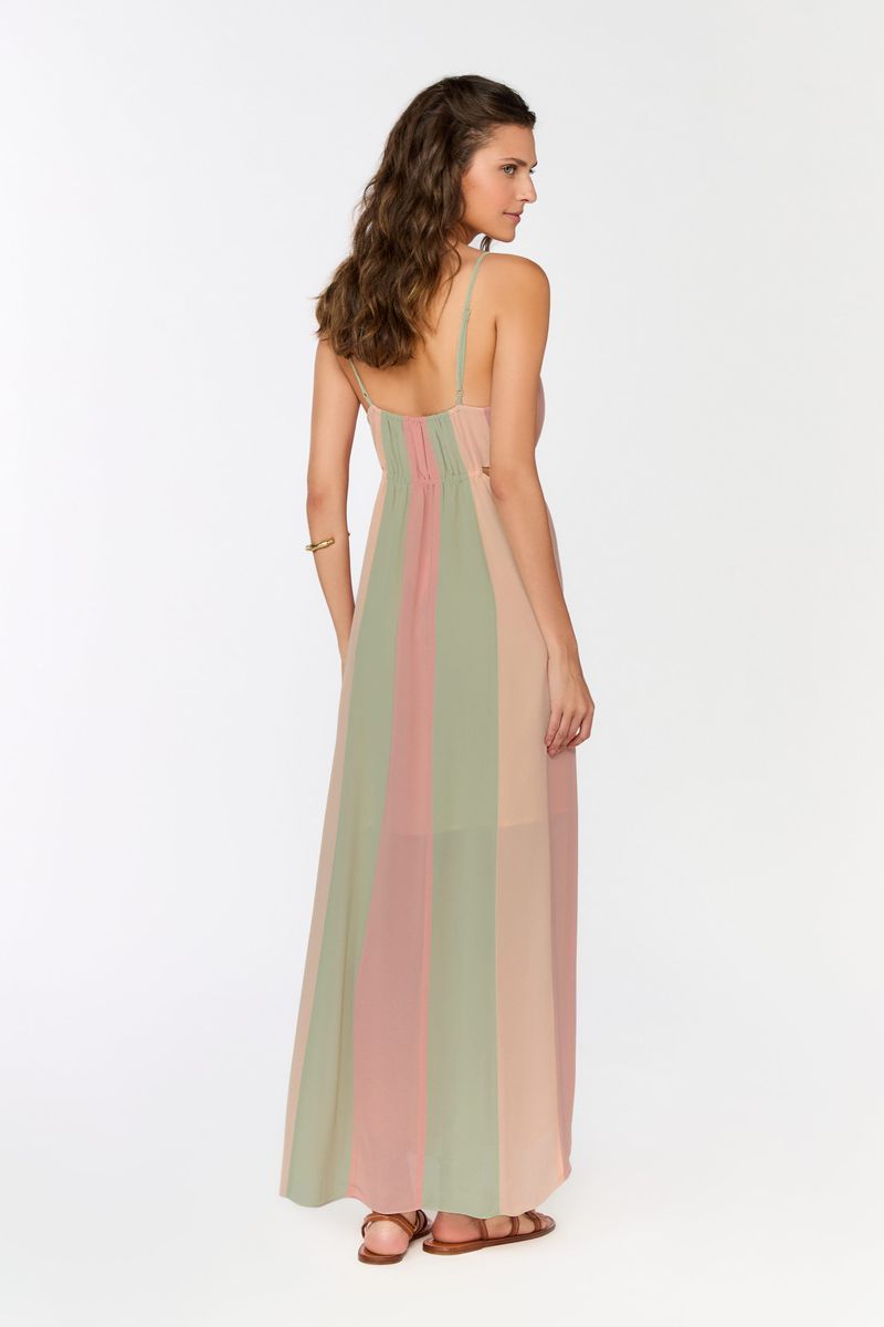 Vestido Midi Vazados Tricolor