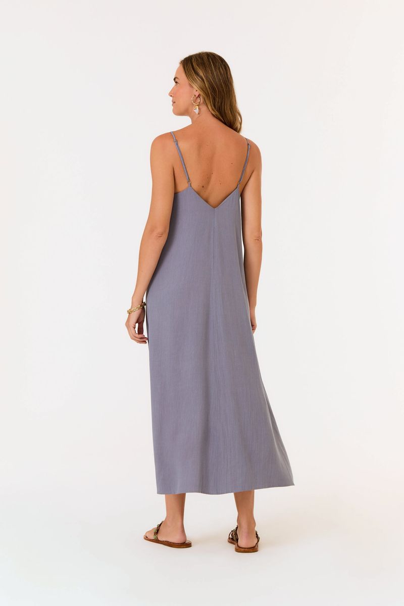 Vestido Midi Decote Pregas