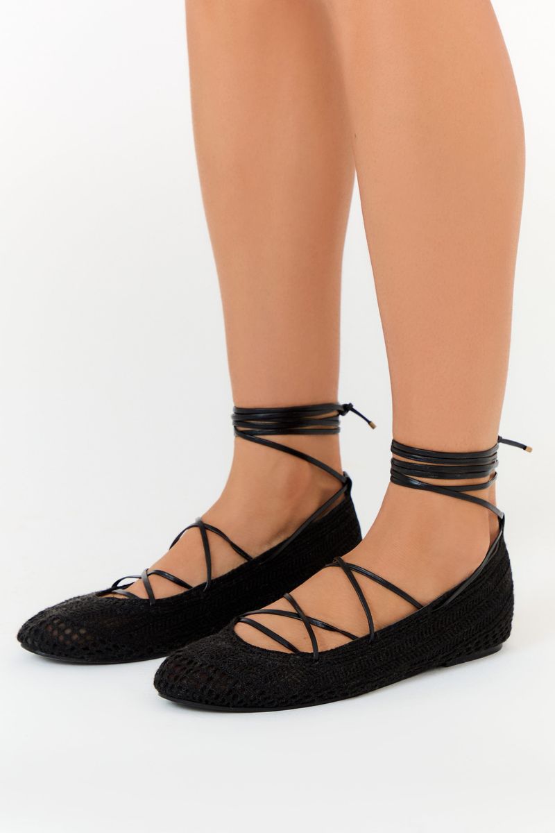 Sapatilha Tricot Amarração Couro