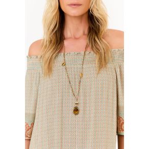 Colar Pingente Olho De Tigre Medalhin - Dourado