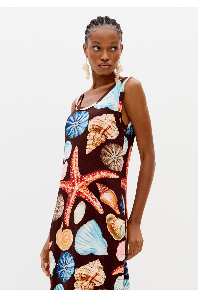 Vestido Super Midi Estampado Com Fenda