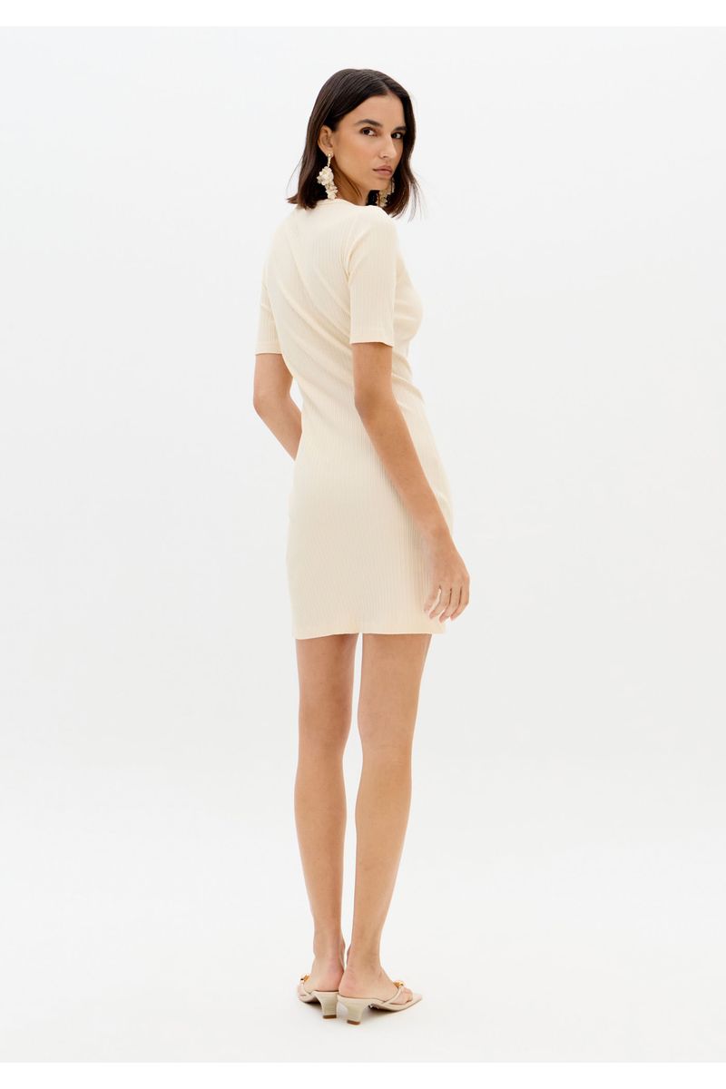 Vestido Canelado Curto Com Bordado
