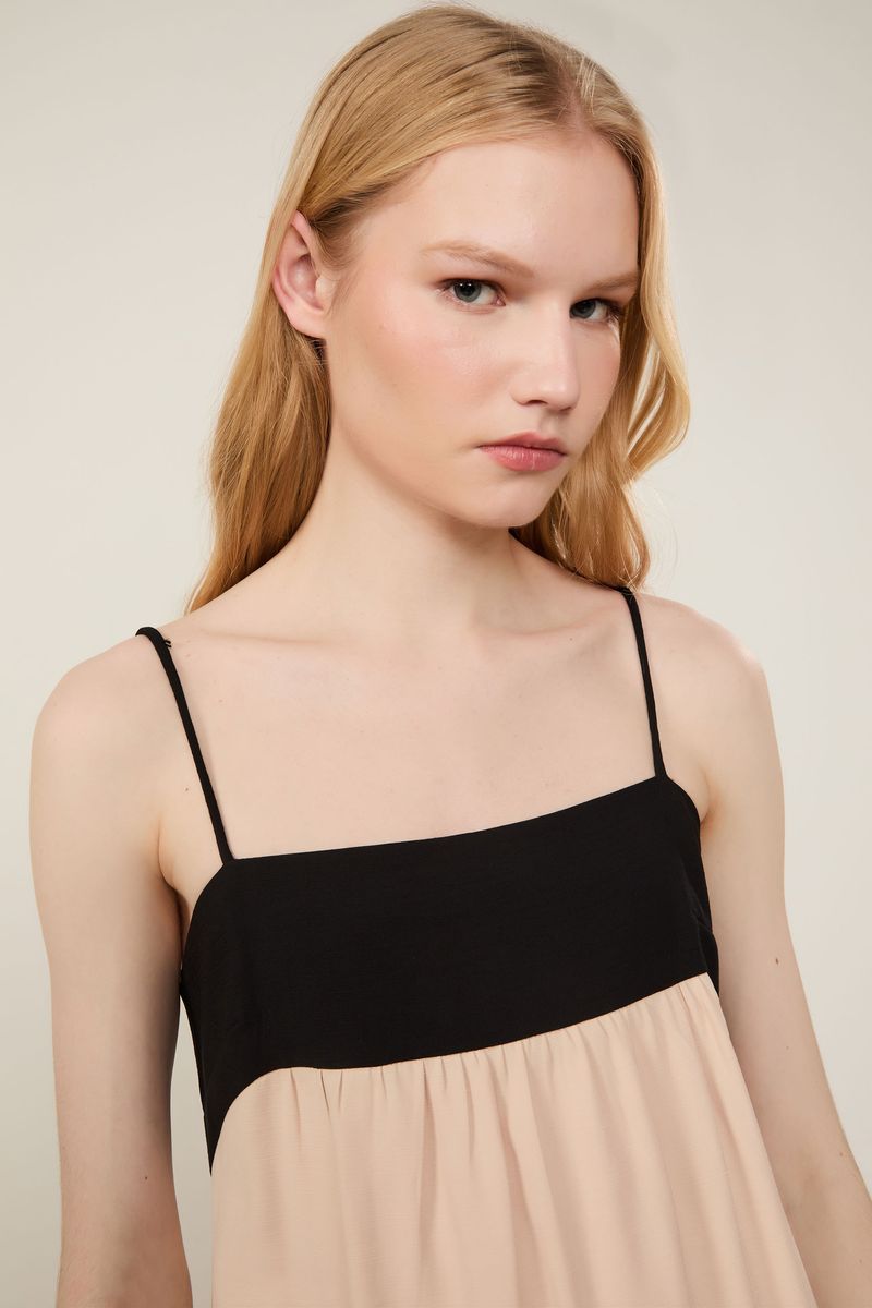 Vestido Midi Bicolor Decote Reto