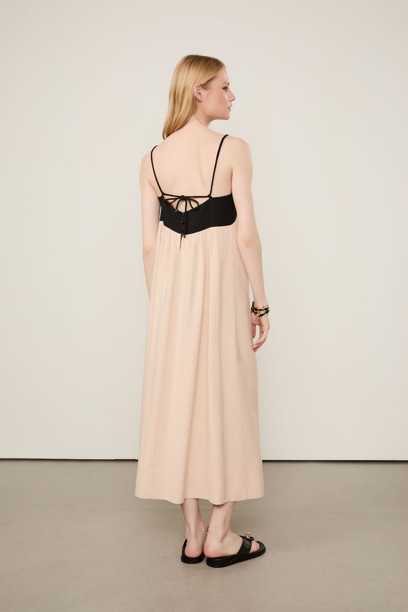 Vestido Midi Bicolor Decote Reto