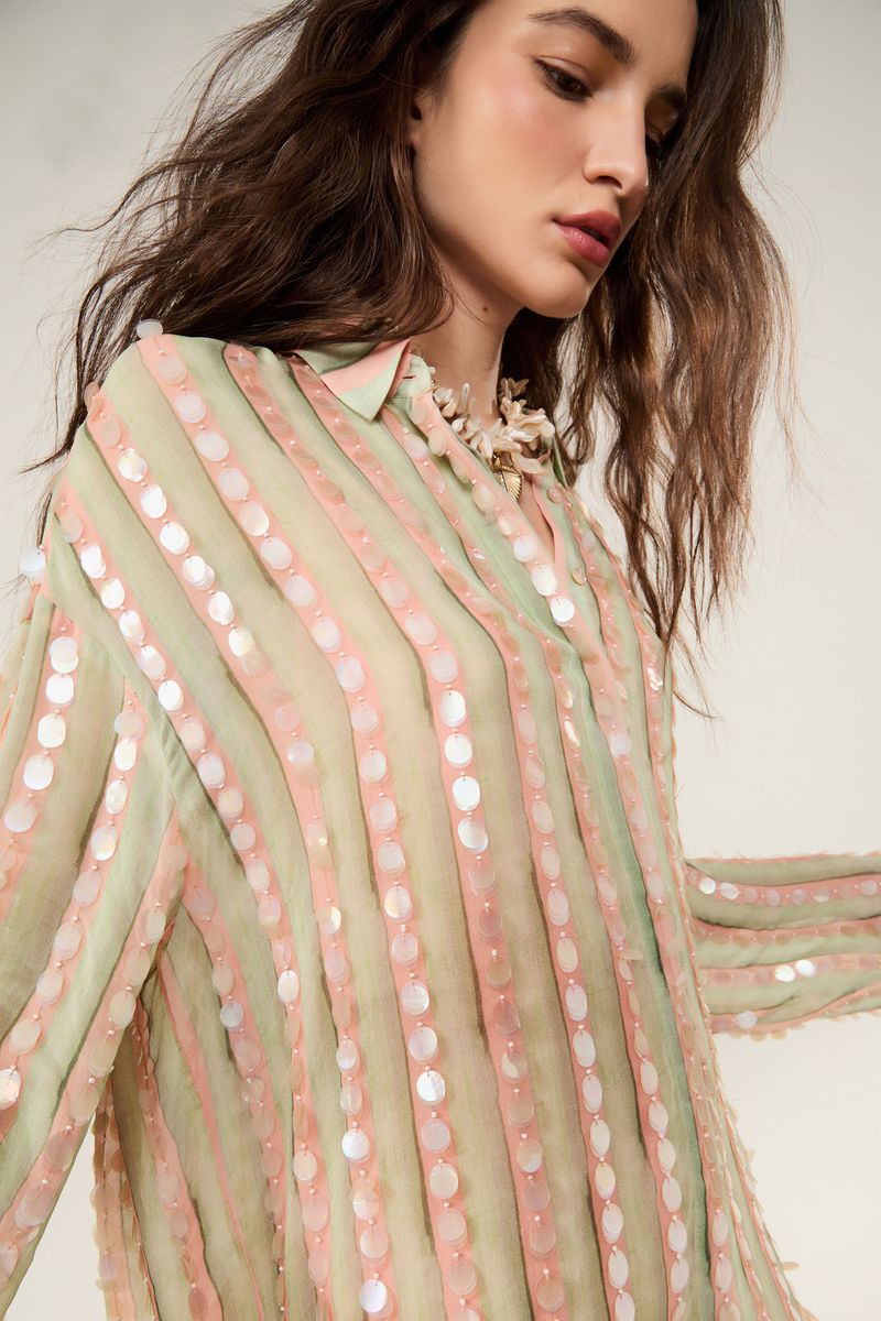 Chemise De Georgette Aqua Paete Verde Brisa