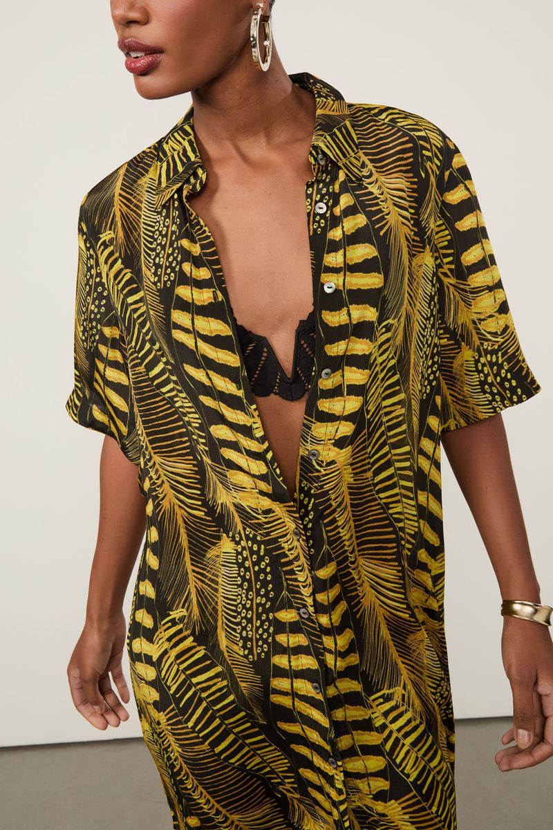 Chemise Midi Com Fenda Estampado