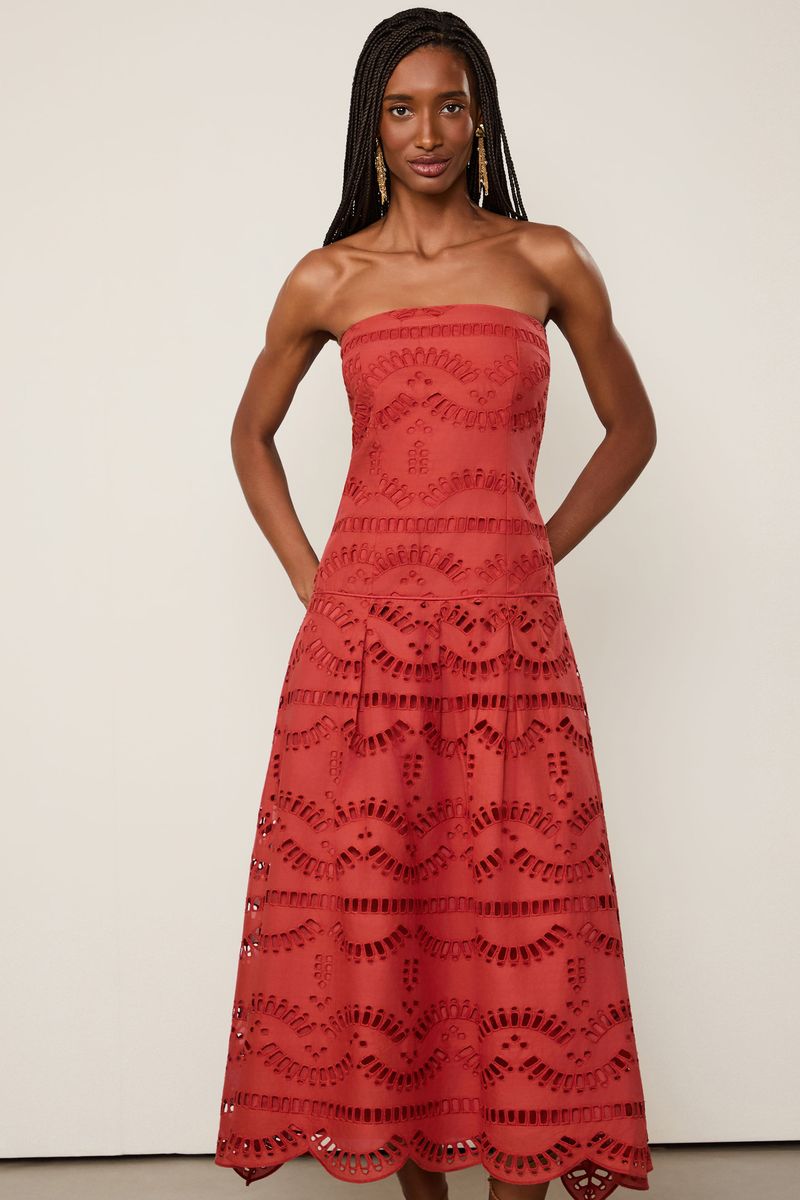 Vestido Midi Sem Alça De Laise Geométrica