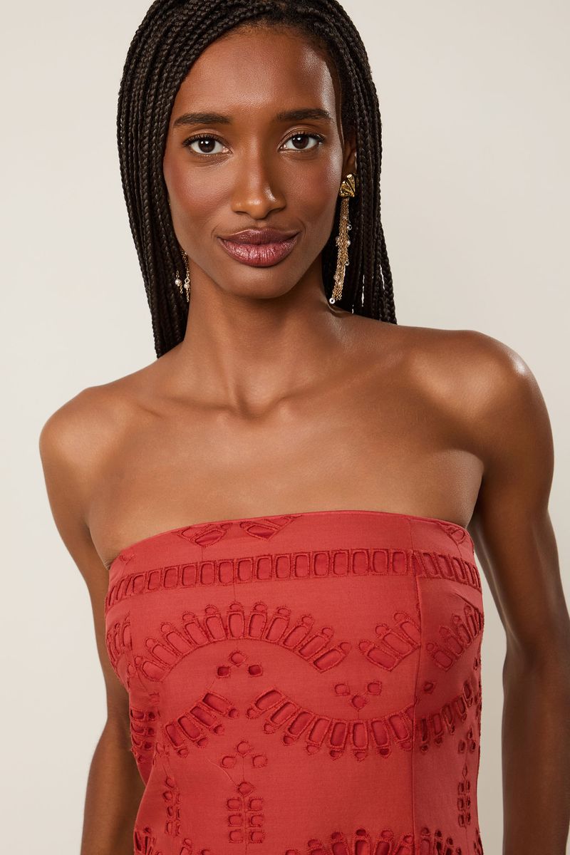 Vestido Midi Sem Alça De Laise Geométrica