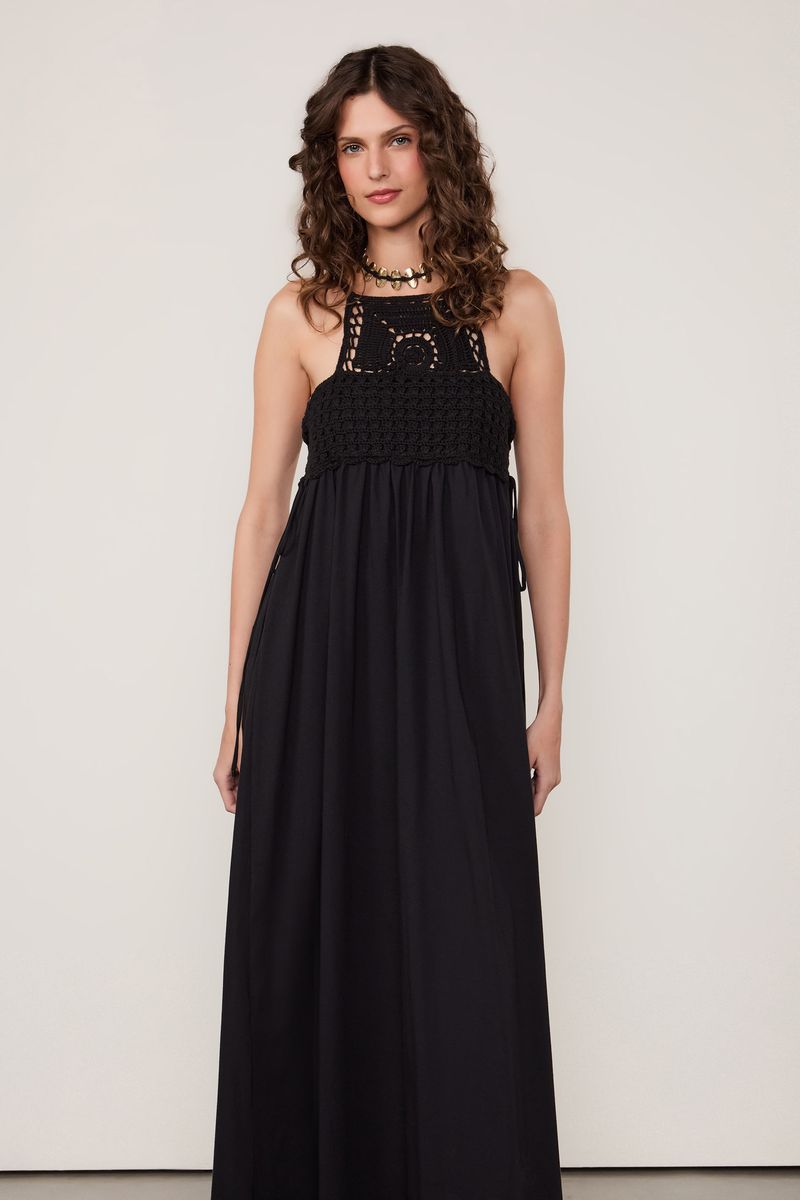 Vestido Malha Midi Aplicação Crochê