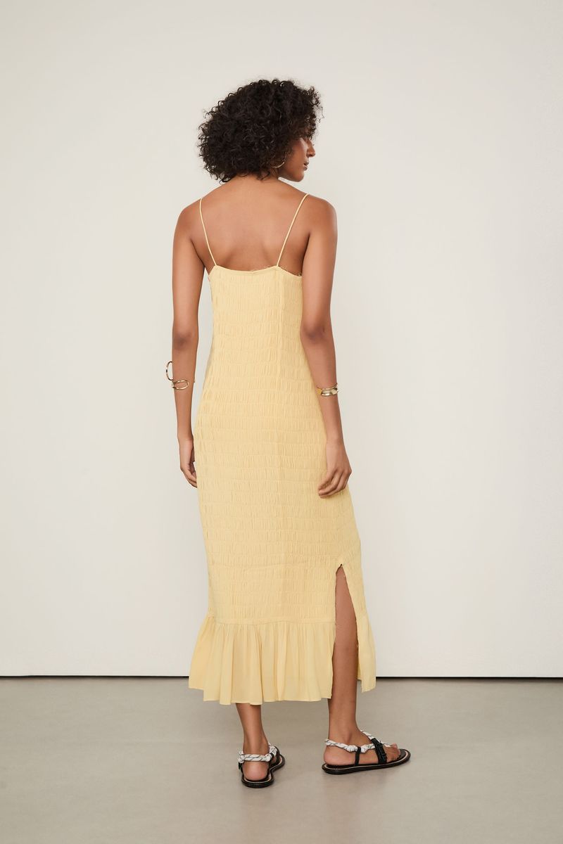 Vestido De Georgette Midi Amarelo Papiro Com Lastex