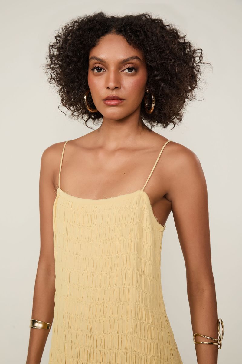 Vestido De Georgette Midi Amarelo Papiro Com Lastex