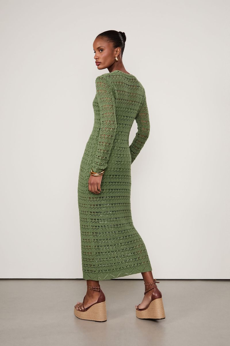 Vestido De Tricot Manga Longa Ponto Renda