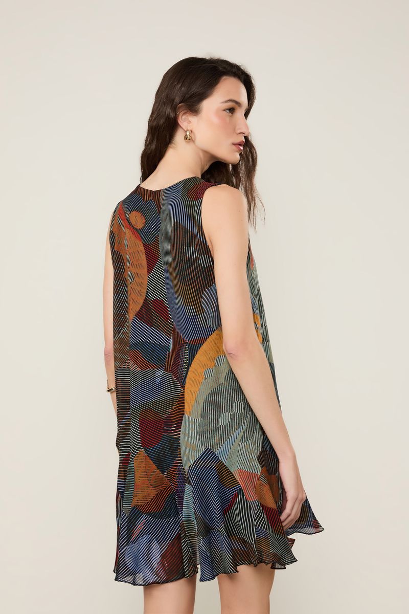 Vestido De Georgette Leve Curto Sem Manga Estampado