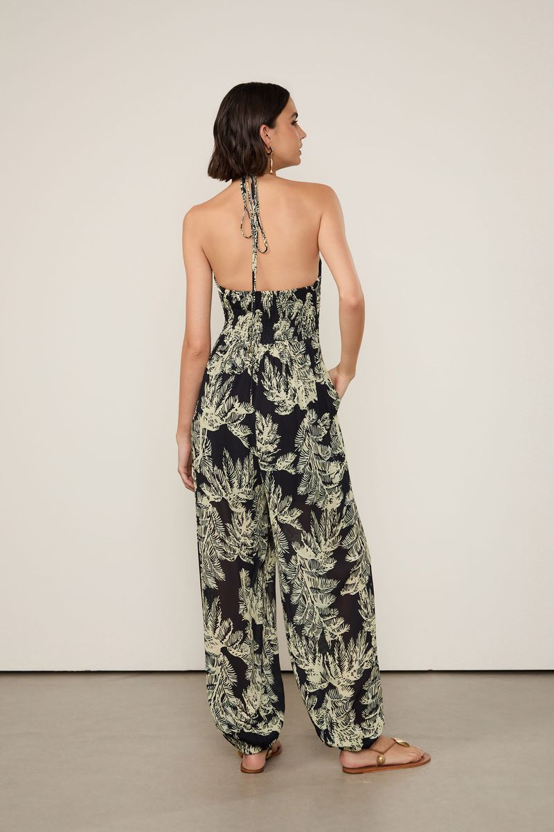 Macacão De Georgette Com Amarração Estampado