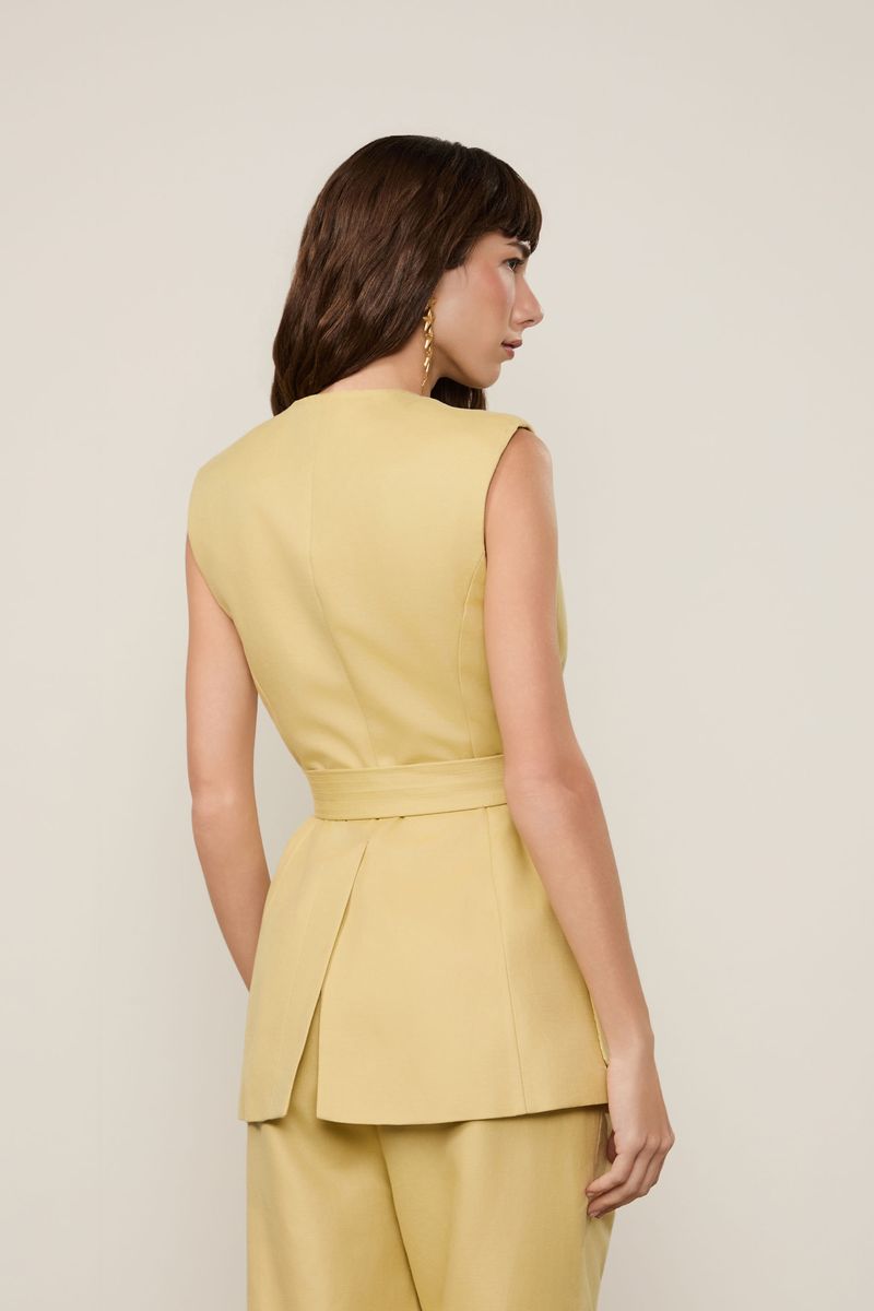Colete Bolsos Frente Amarelo Vintage