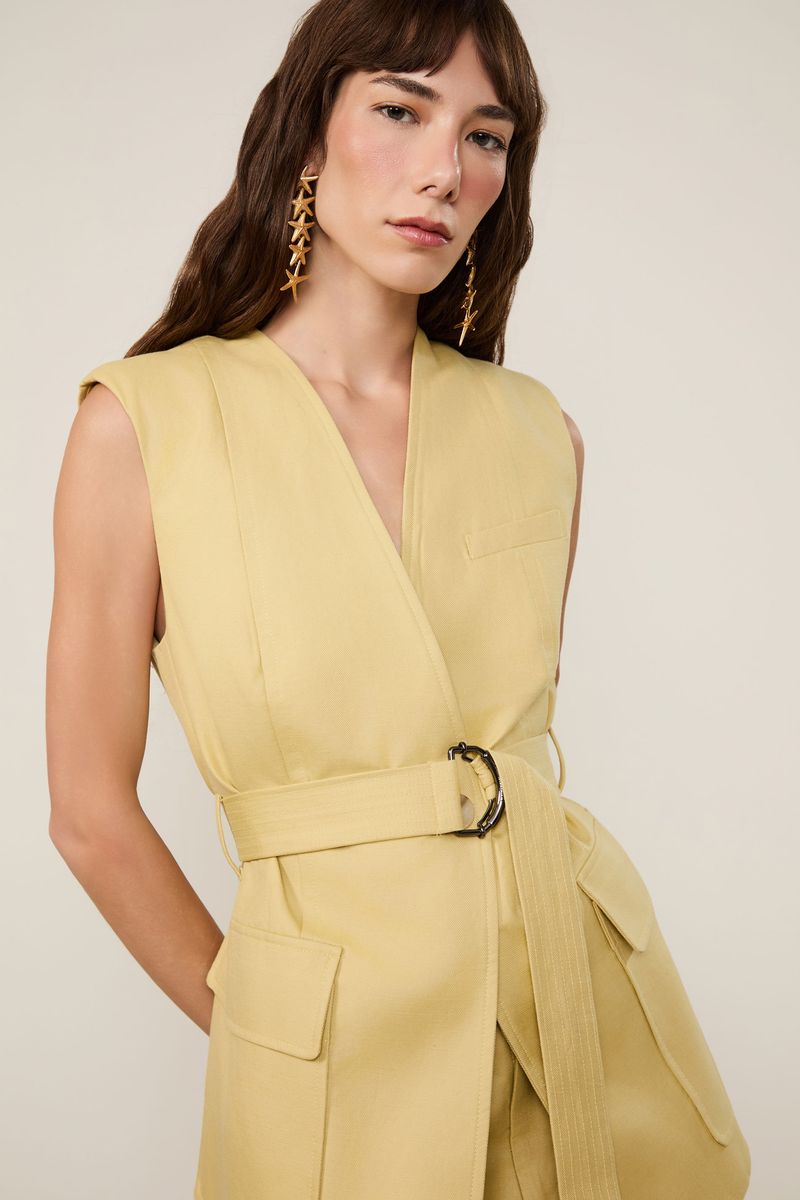 Colete Bolsos Frente Amarelo Vintage