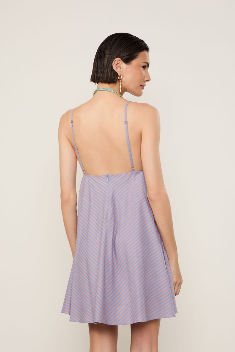 Vestido Voil De Algodão Curto Listrado