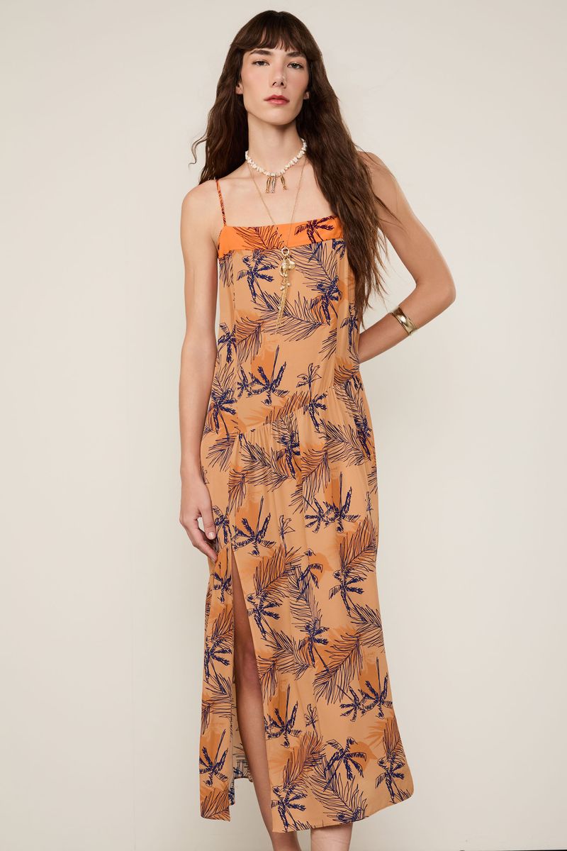 Vestido Midi Com Fenda Estampado